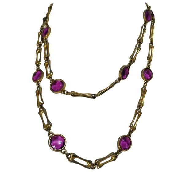 MCM Gold Purple Glass Beads Gold Links Opera Length Costume Jewelry Necklace - Picture 2 of 4
